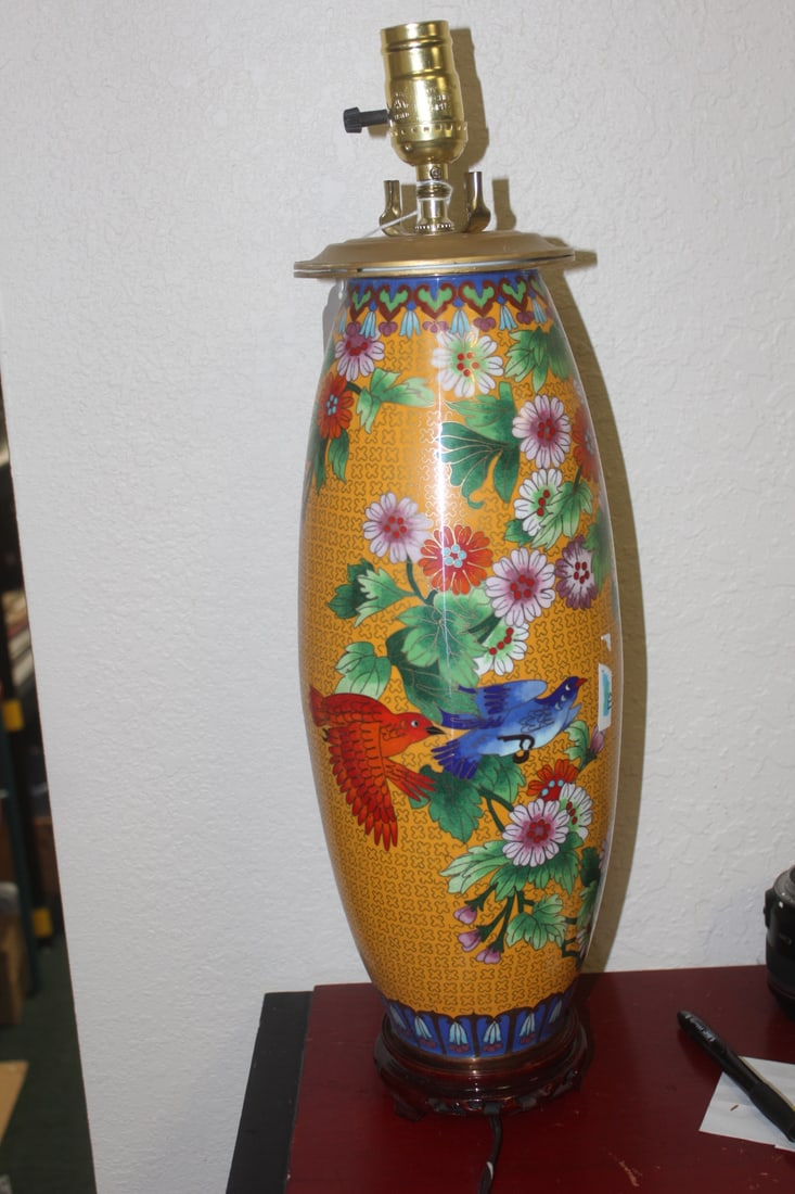Chinese Cloisonne Lamp: cloisonne part= 14 3/4" tall - overall= 20 inches tall