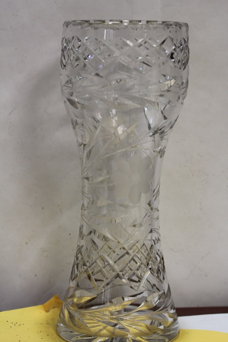 A Cut Glass Vase: 12 inches tall
