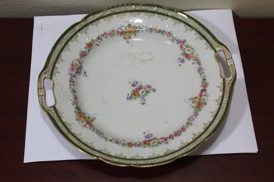 A Limoges? Two Handle Plate: 9 3/4" handle to handle