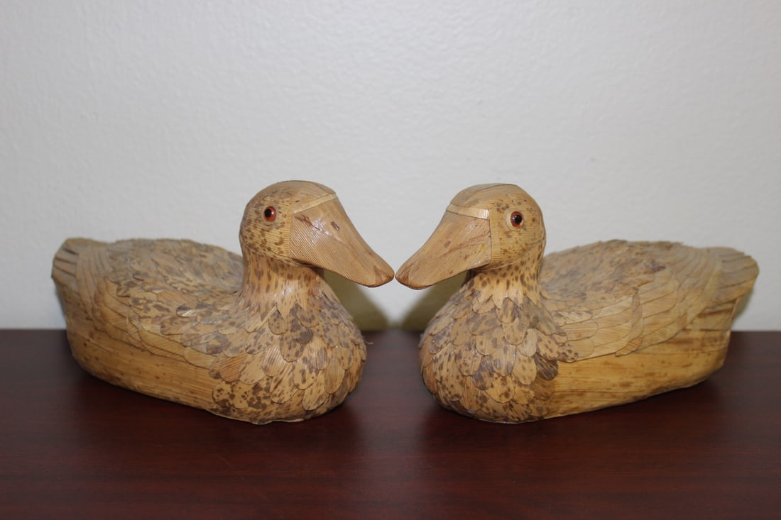 A Pair of Rattan Duck Decoys: Possibly Chinese - 8 1/2" long