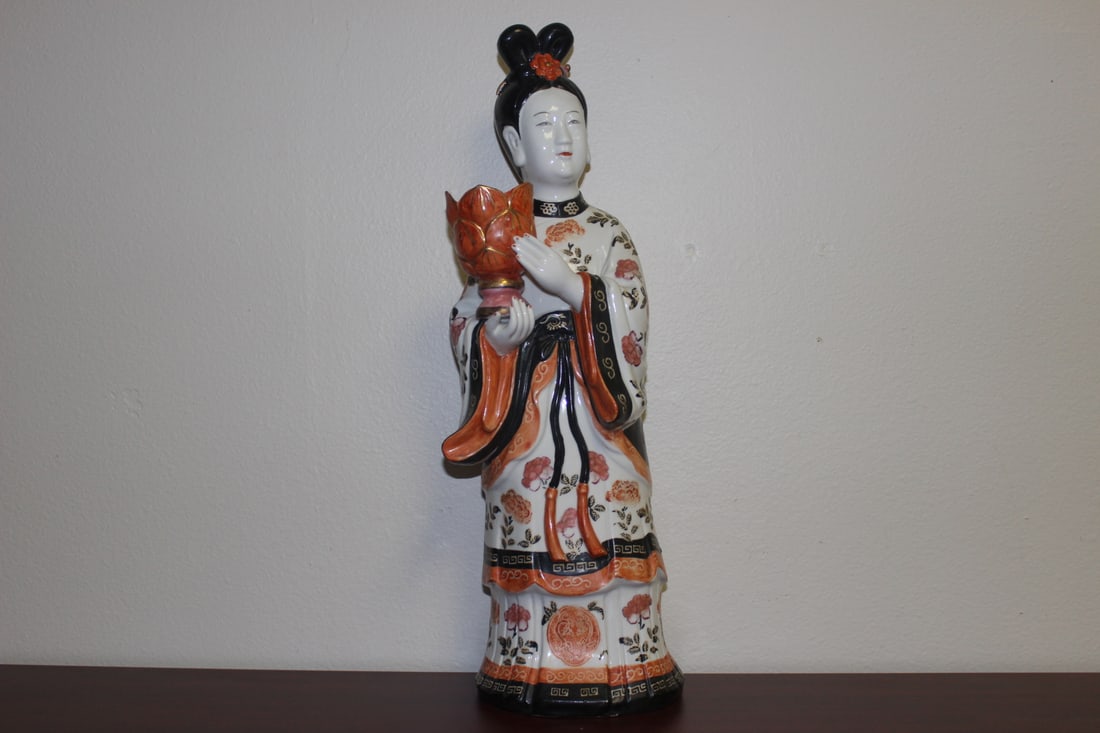 A Signed Chinese Procelain Lady: Possibly a Candlestick - 18 1/2" tall