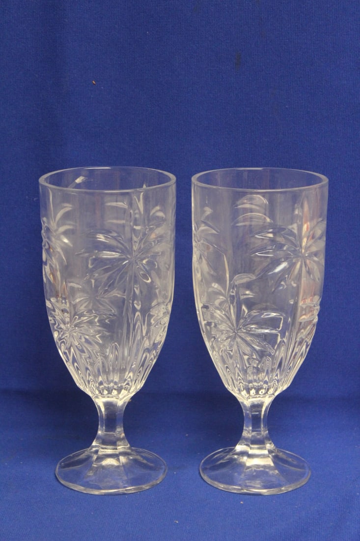 Pair of Press Glass Water Tumblers: 8 inches tall