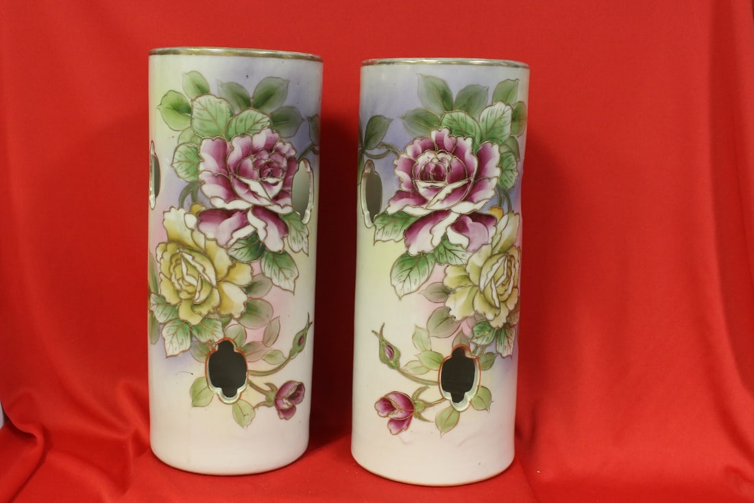 A Pair of Chinese Hat Vases: 11 1/4" tall each