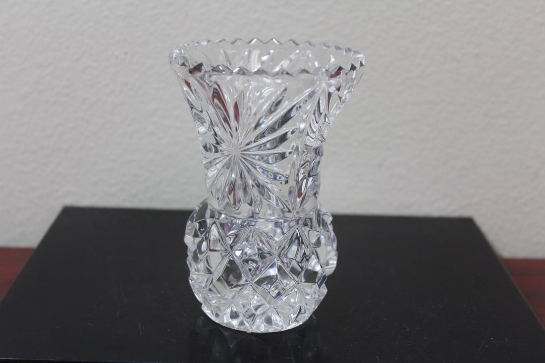 A Small Pressed or Cut Glass Vase: 5" tall