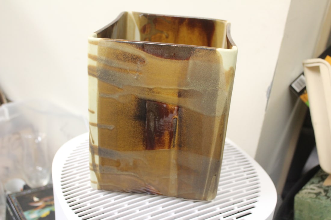 Art Pottery Square Vase: 9" tall by 7 1/4" across