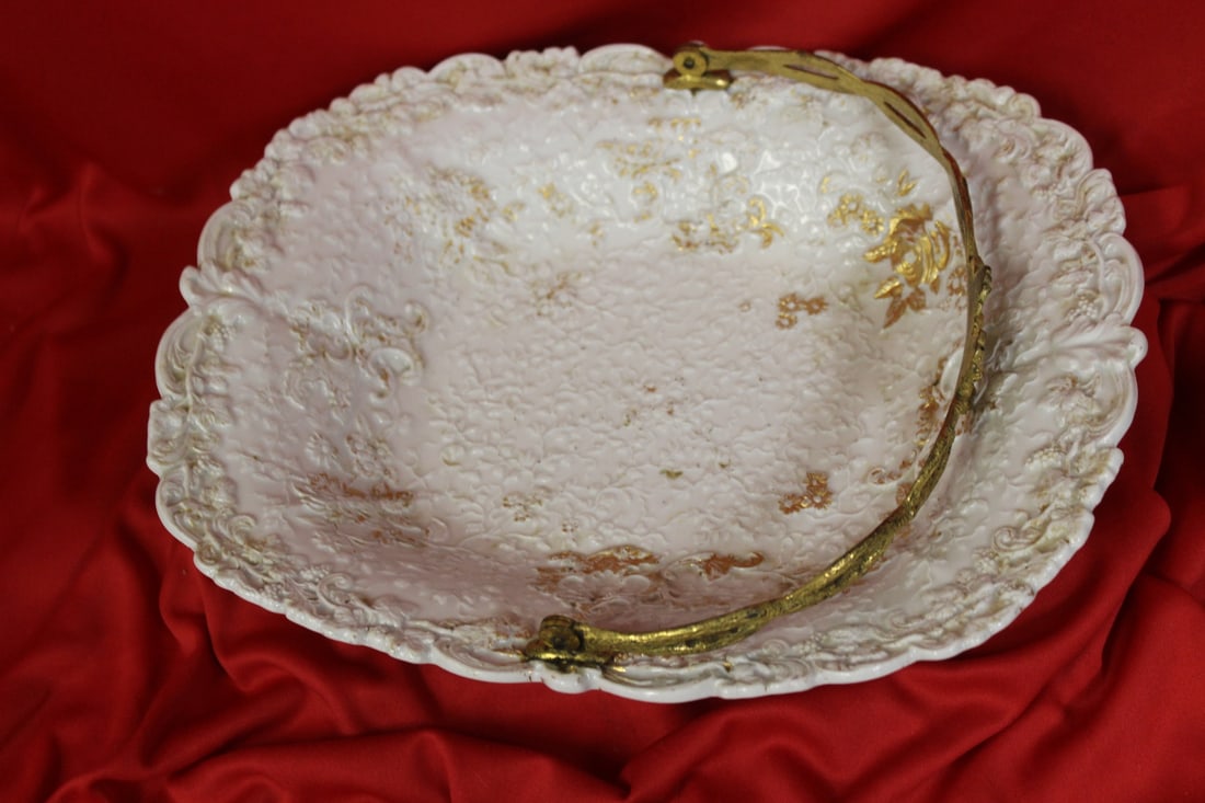 A Meissen Basket: Most likely 19th century - gold guilted - 11 1/2" in length - worn