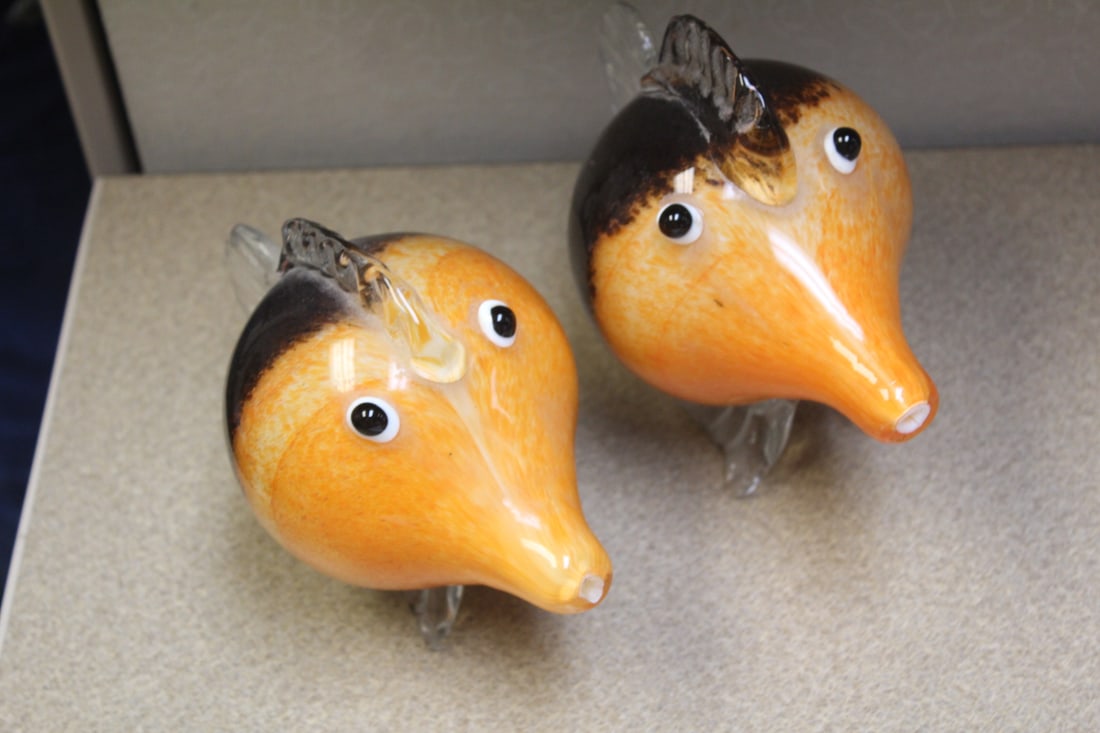 Set of Two Artglass Fish: one appeared to be slightly bigger - largest= 6 1/8" across