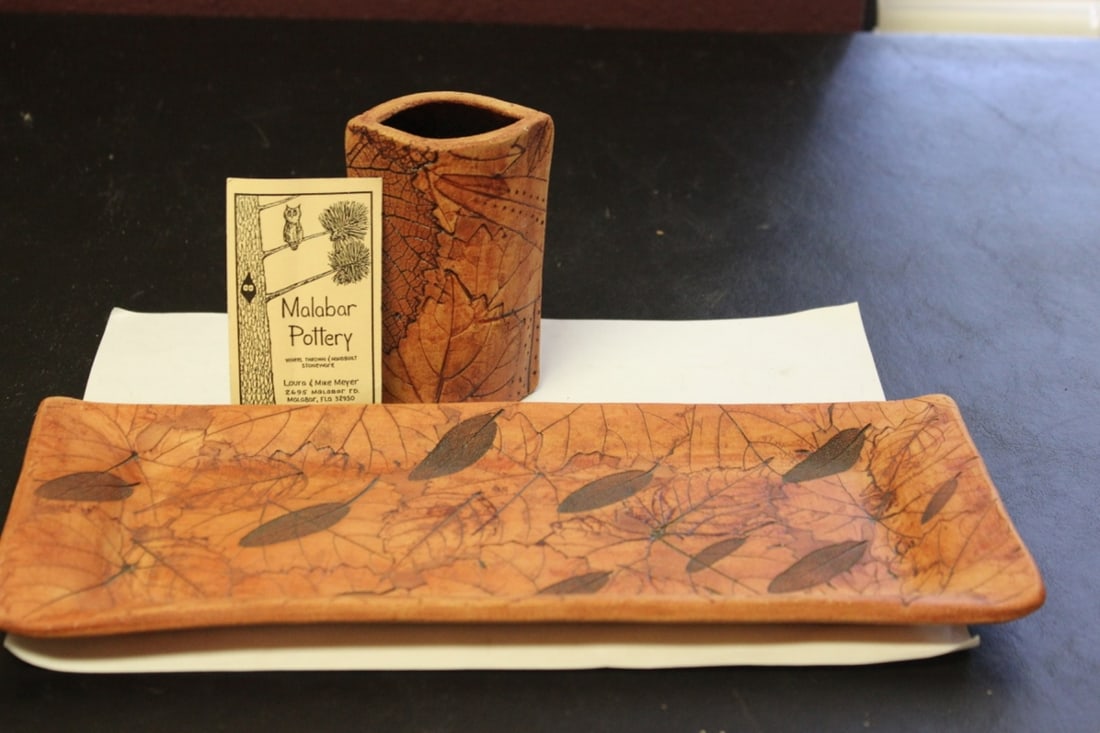 A Signed Meyer Malabar Pottery: 2 Pieces - Signed by artist with card - 12" x 4 3/4"= tray