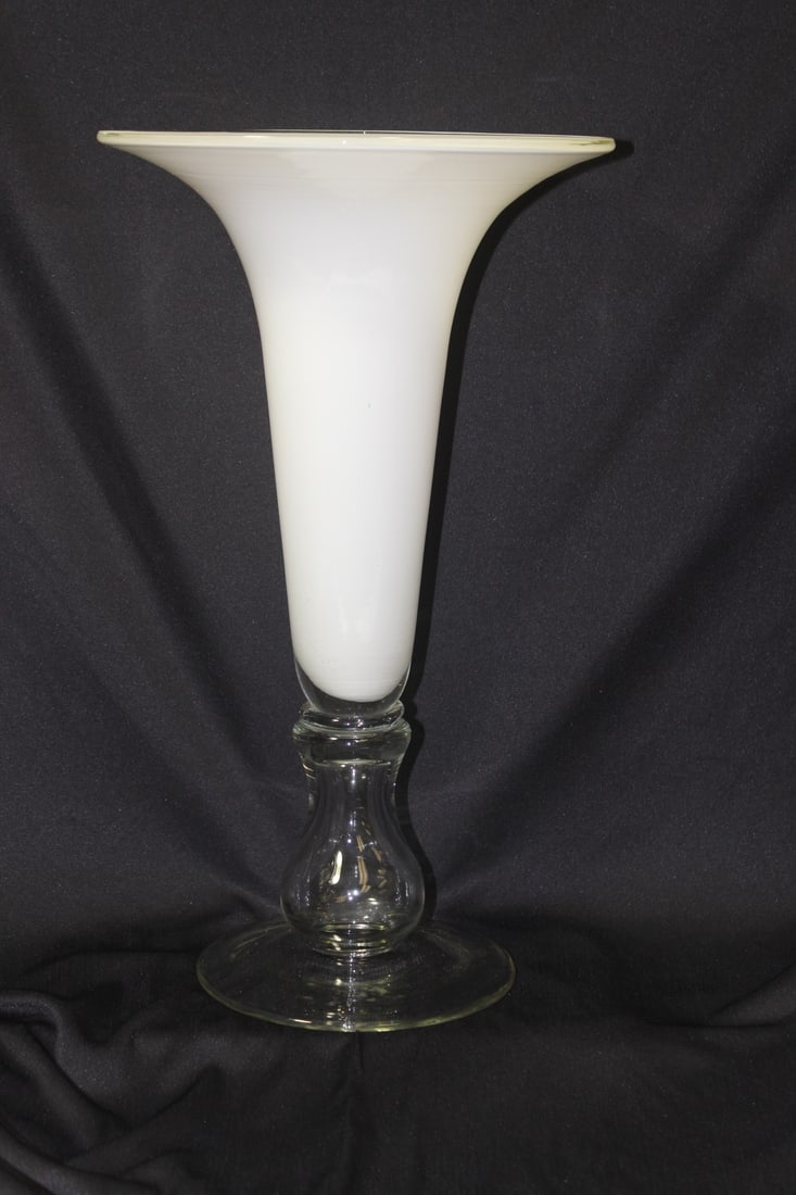 A Large Glass Trumpet Vase: 15 1/2" tall