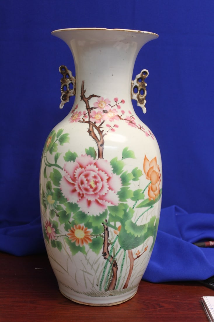 A 19th Century Chinese Vase: please note: chip as shwon on top - 17 1/4" tall