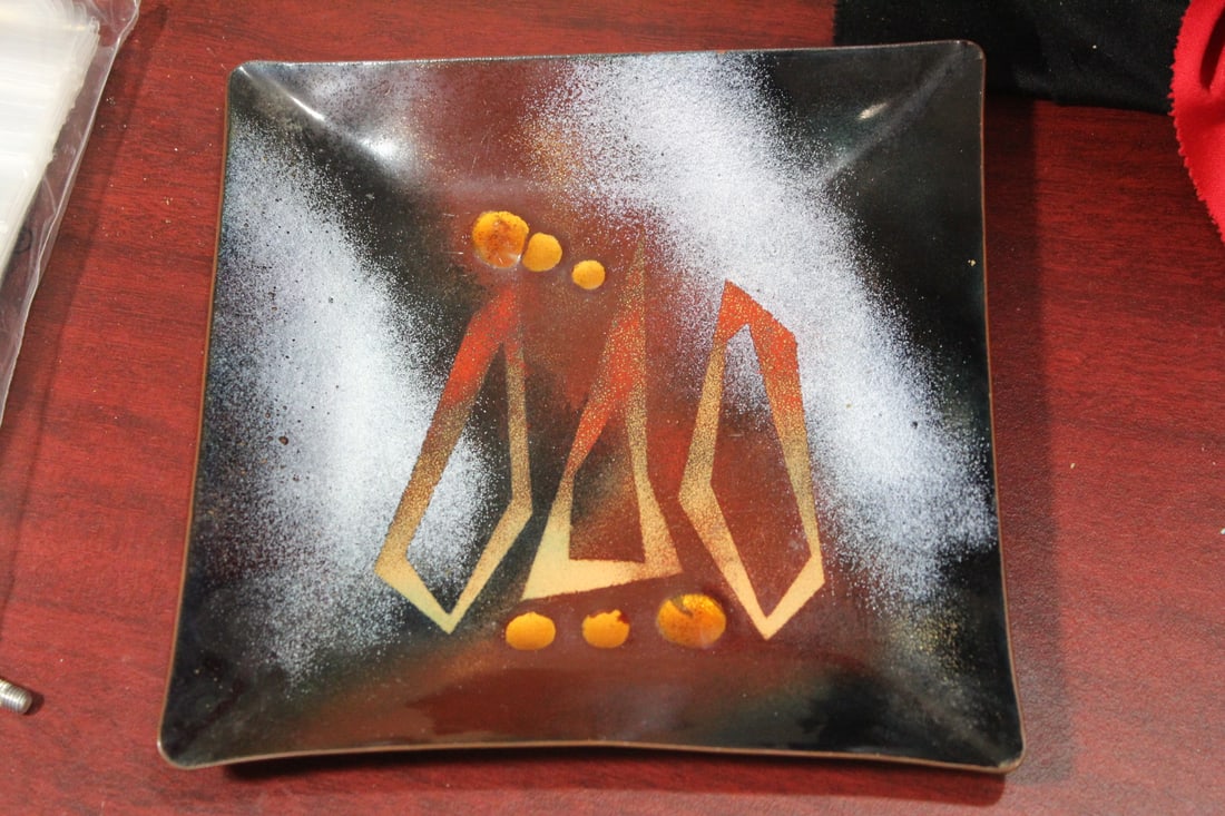 A Square Enamel Tray: 7 1/8" square
