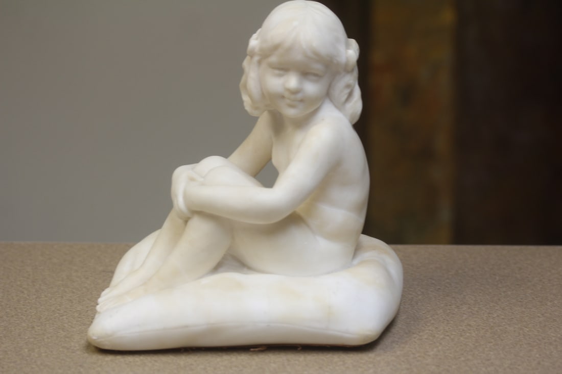 Antique Signed Fischel Alabaster of a Nude Girl: 19th century - 8 1/8" tall