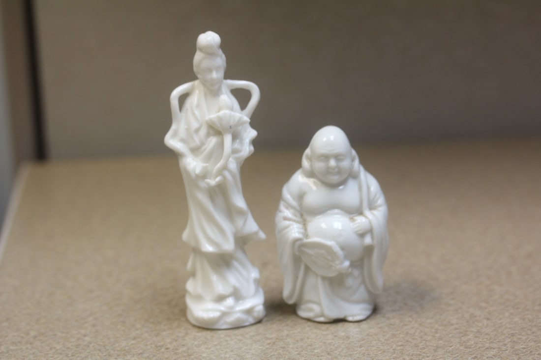 Lot of Two Blanc de Chine Figurines: please note: the kwan yin has chip fingers - tallest= 4 7/8"