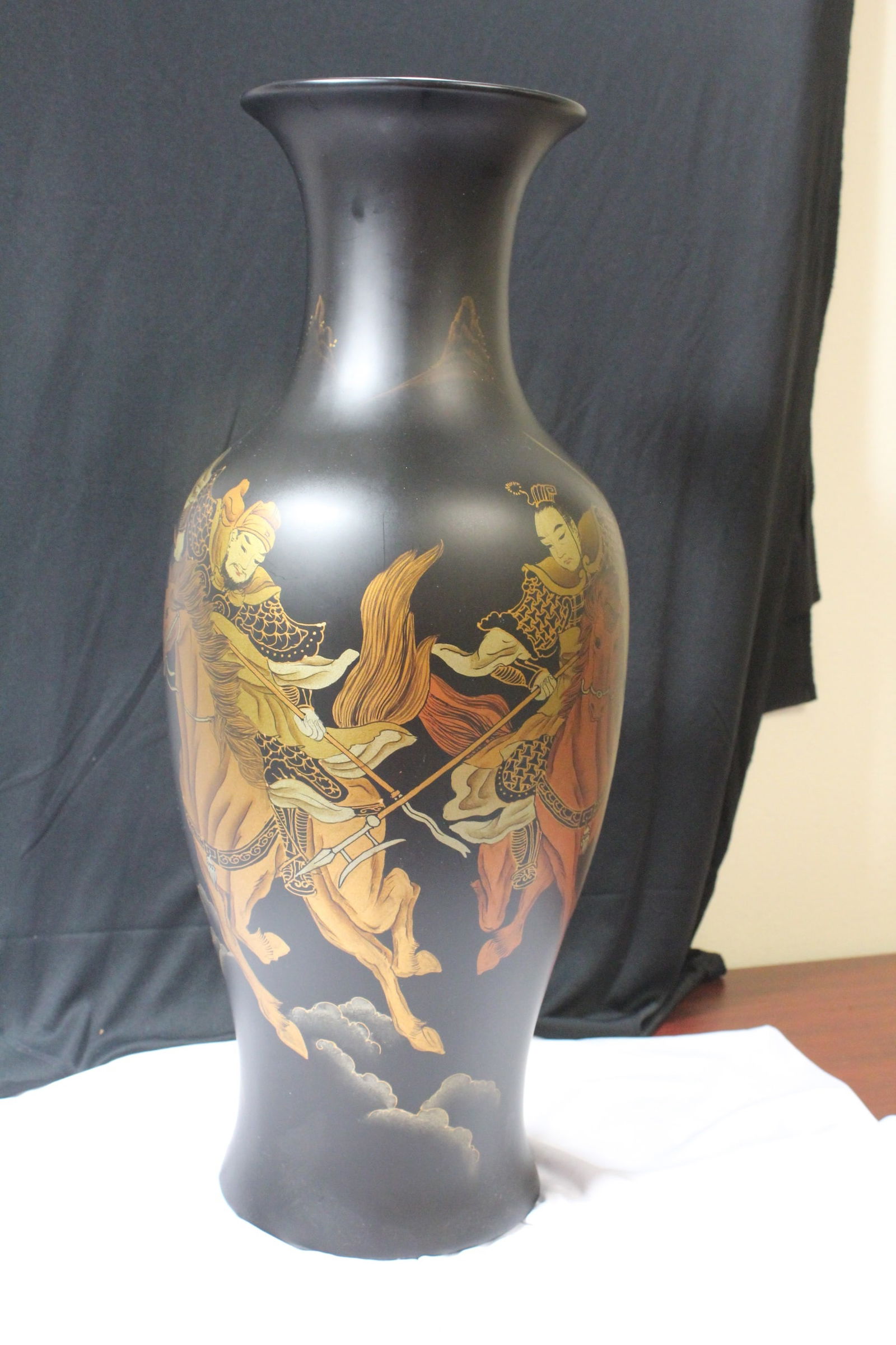 A Vintage Oriental Floor Vase: with warriors - 24 1/2" tall