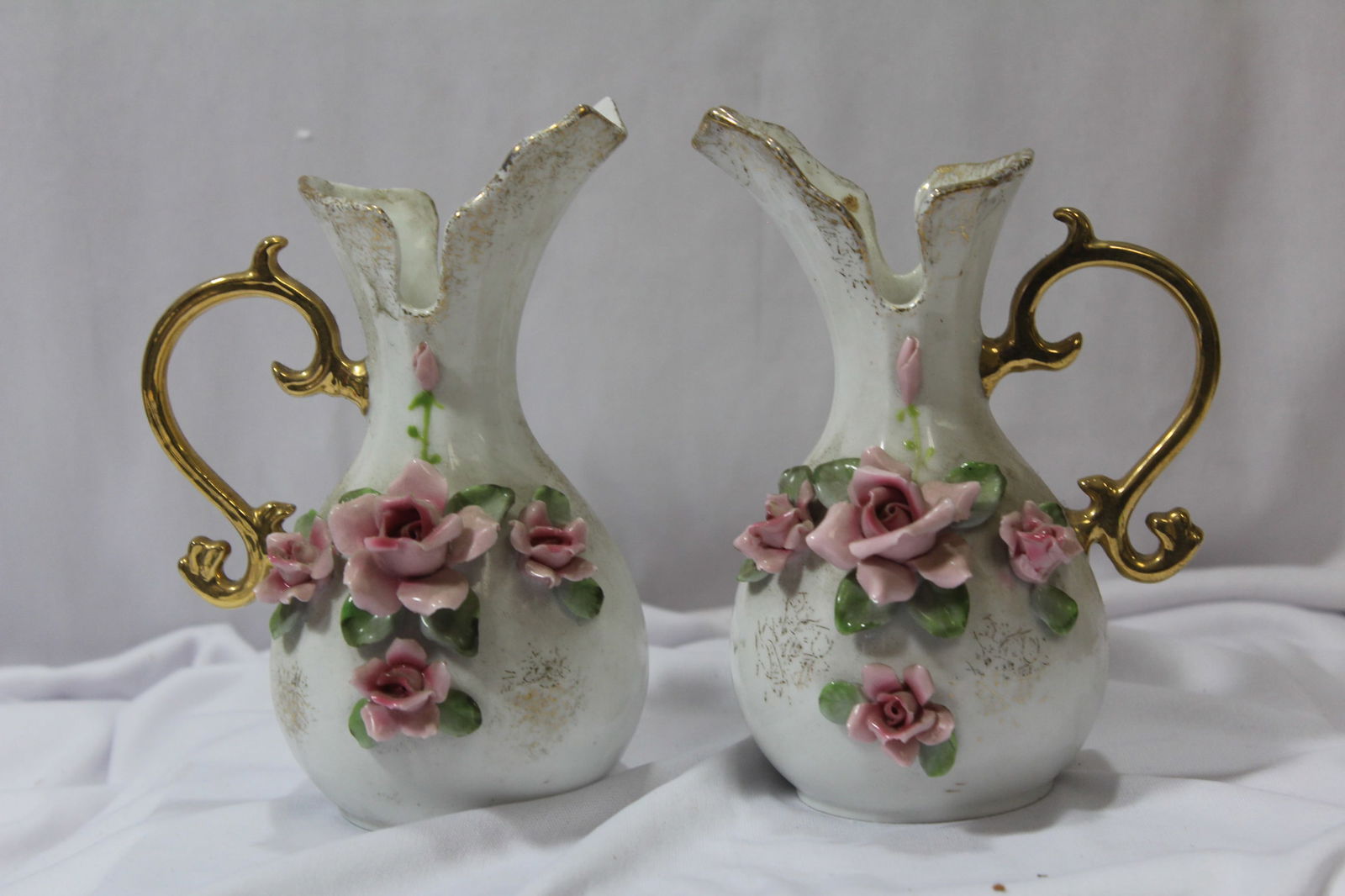 A Pair of Ceramic Ewers: by Lefton - 6 1/8" tall