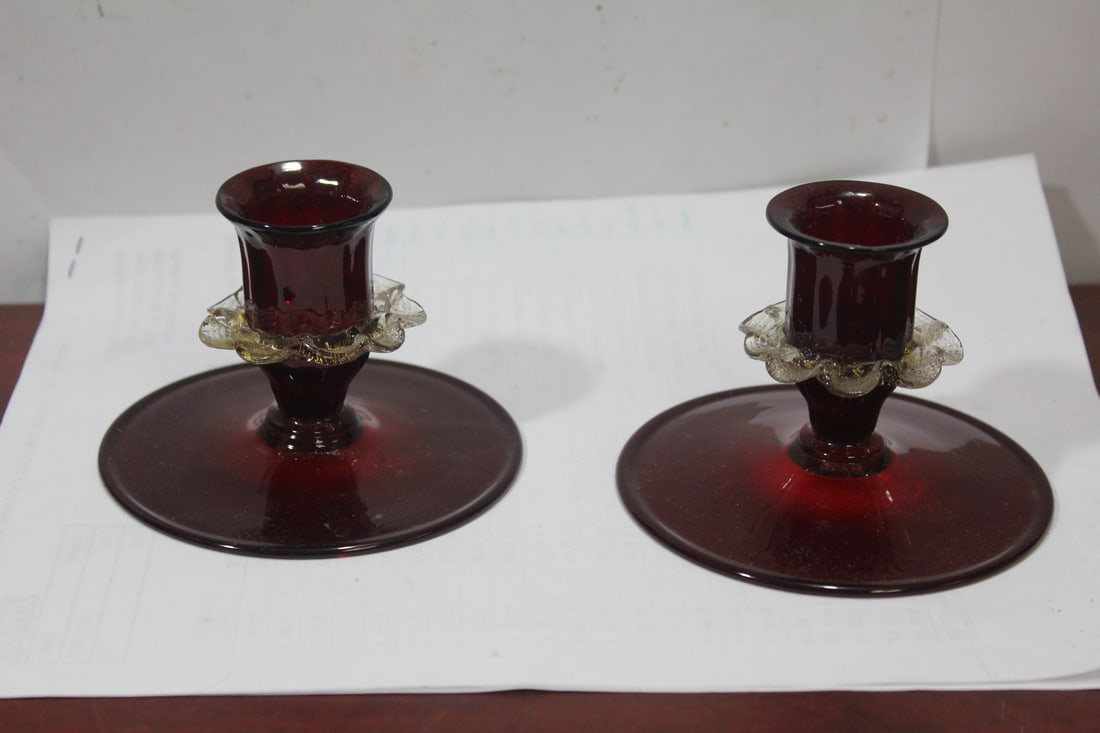 A Pair of Ruby Glass Candlesticks (1 of 5)