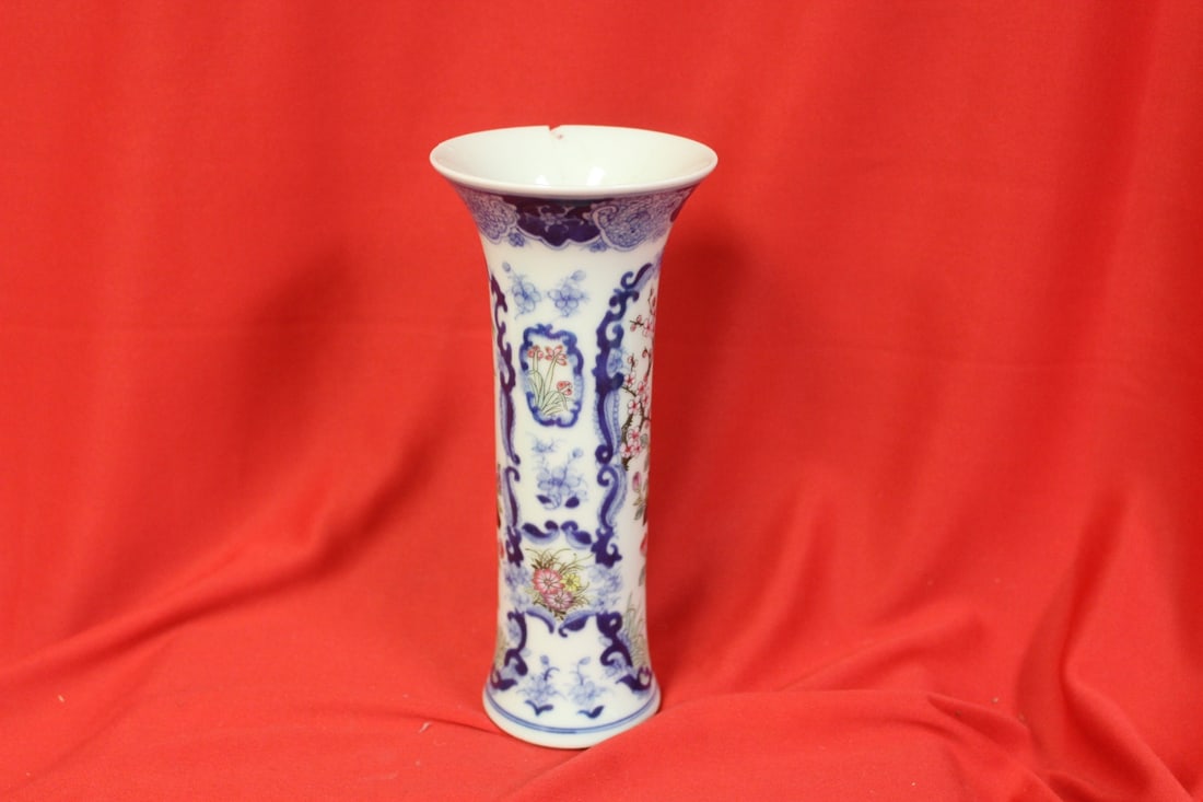A Signed Marked and Period Cylinder Vase: Unfortunately damaged and restored, however beautiful workmanship - 7 3/8" tall - most likely imperial