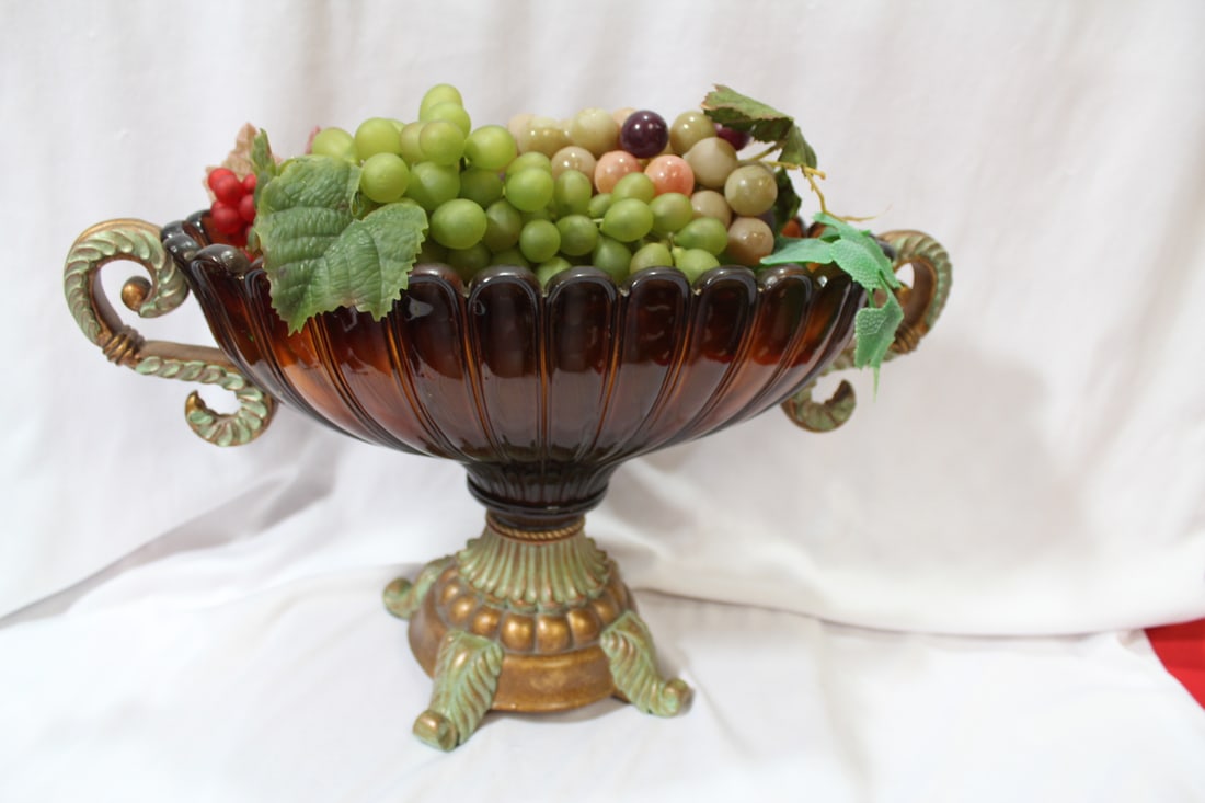A Plastic Container and Fruits: a decorative piece - 14" wide
