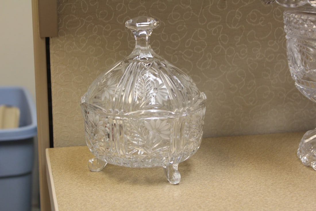 Cut Glass Candy Bowl: with lid - 7 3/4" tall