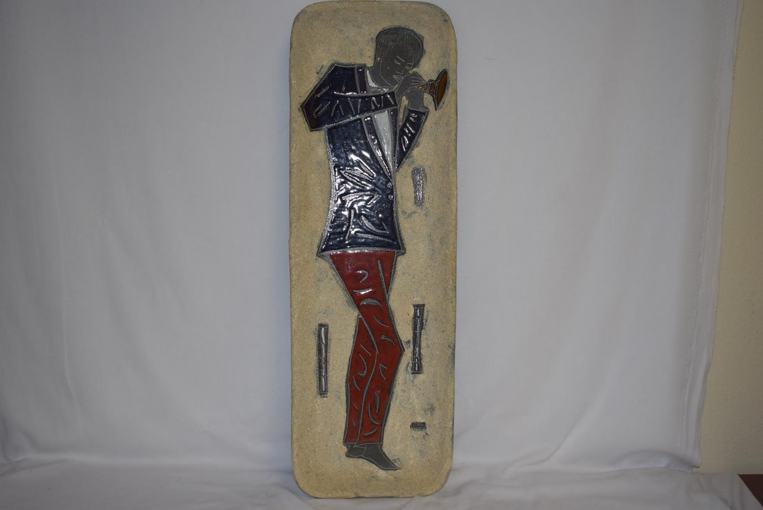 A Hand Painted Italian Long Tray: signed - mosaic? Style - enamel - 18" x 6"