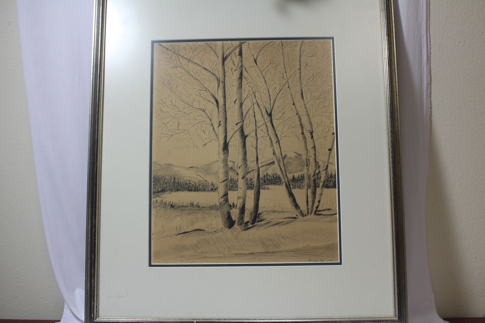 A Drawing/Etching/Painting by Adrienne Cyr: Framed - overall= 21 1/4" x 24 1/2"