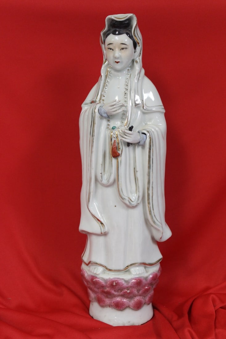 An Antique Signed Chinese Porcelain Kwan Yin: Artist signed - republic period - 16 1/2" tall