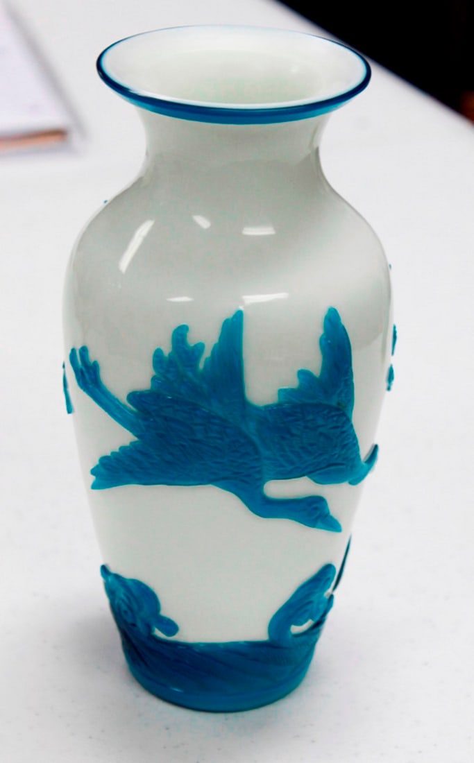 Peking Glass Vase: Circa early 20th century. Measures 8 1/8" tall.