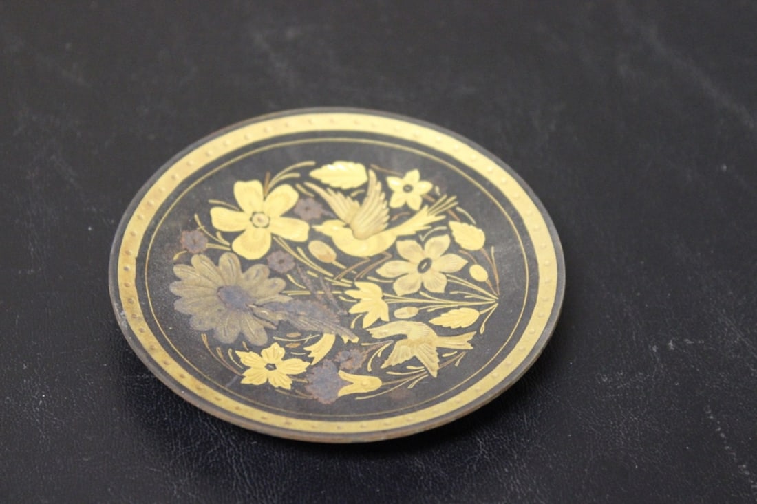 A Gold Gilted on Metal Small 3 Footed Plate: 3 /2" in diameter