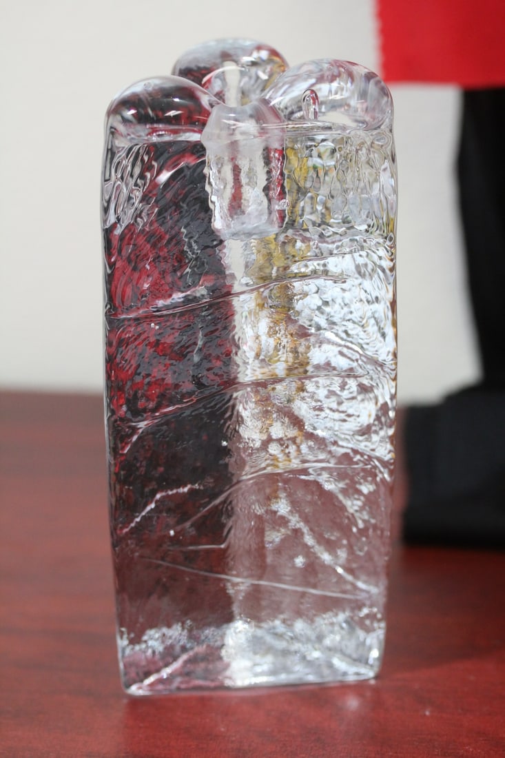 A Modern Style Triangle Glass Candle Holder: 6 1/4" tall