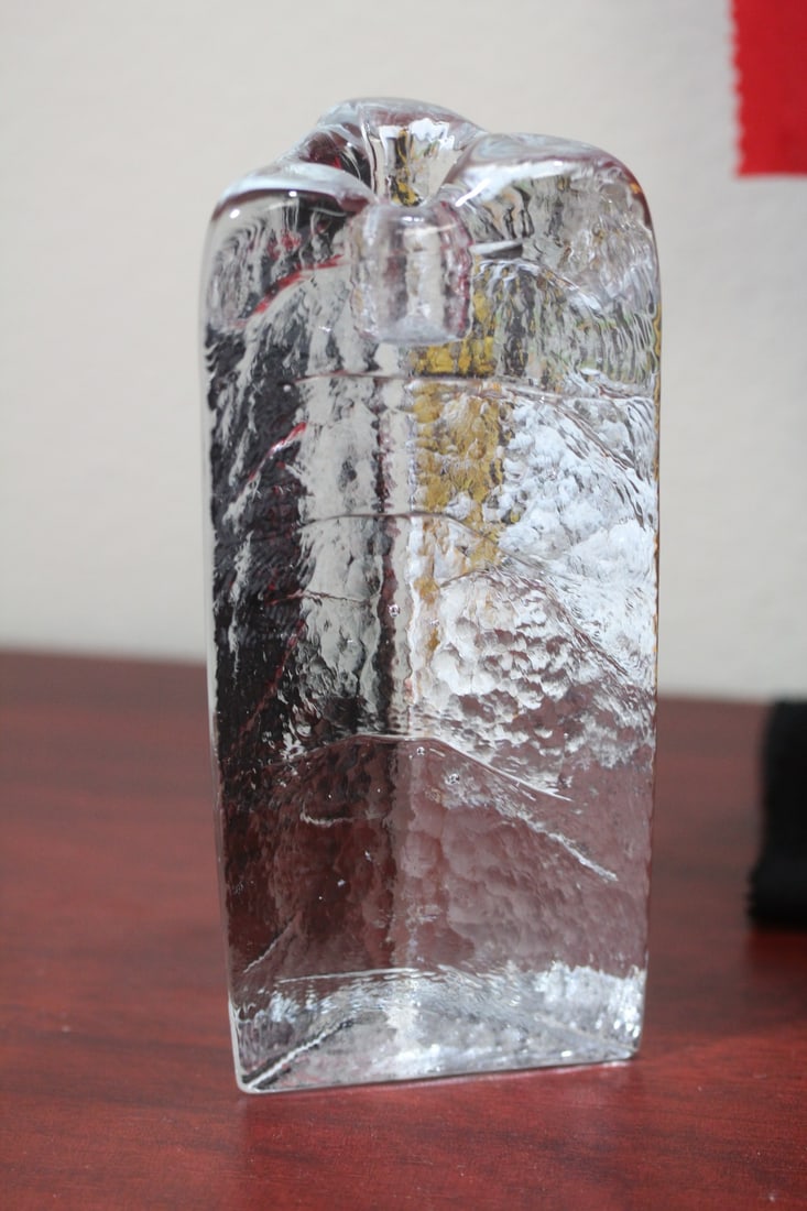 A Modern Style Triangle Glass Candle Holder: 6 1/4" tall