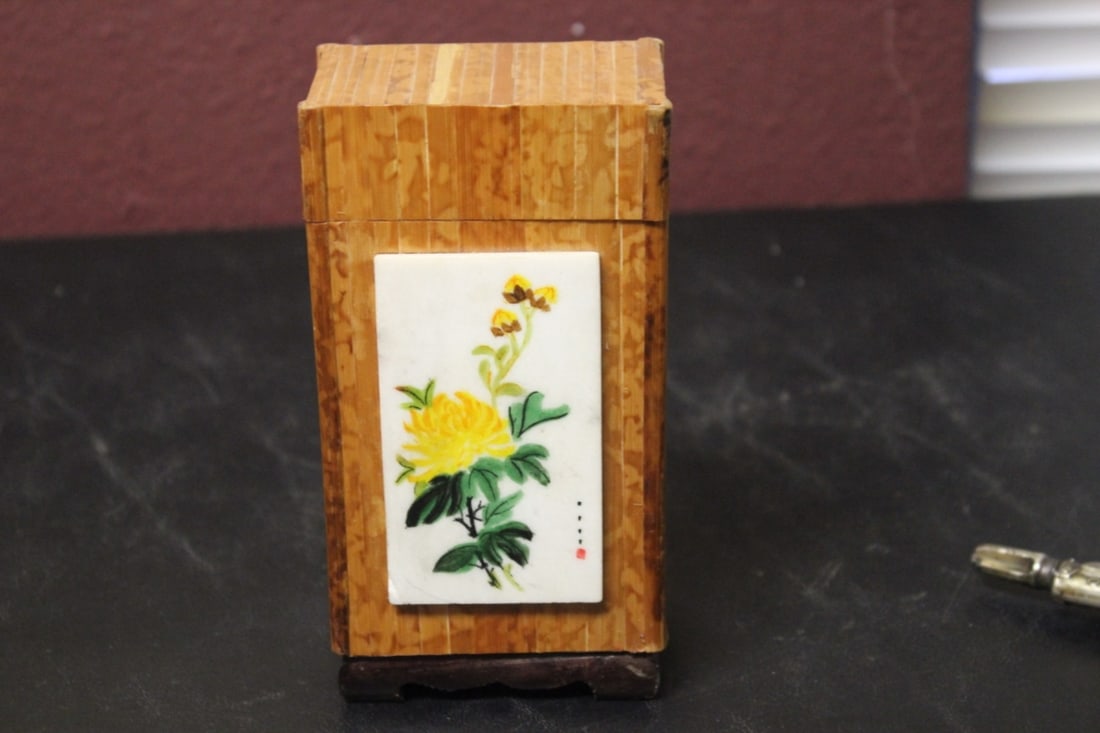 A Bamboo Tea Canister: 6 5/8" tall