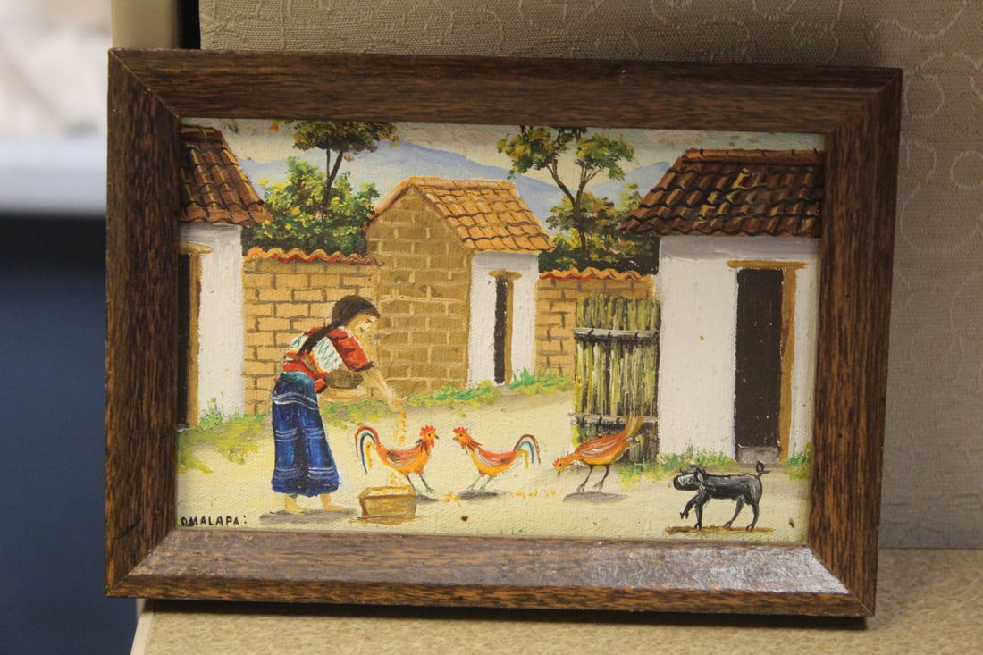 Guatemala Oil Painting: by Chacach - framed - overall= 6 3/4" x 4 3/4"