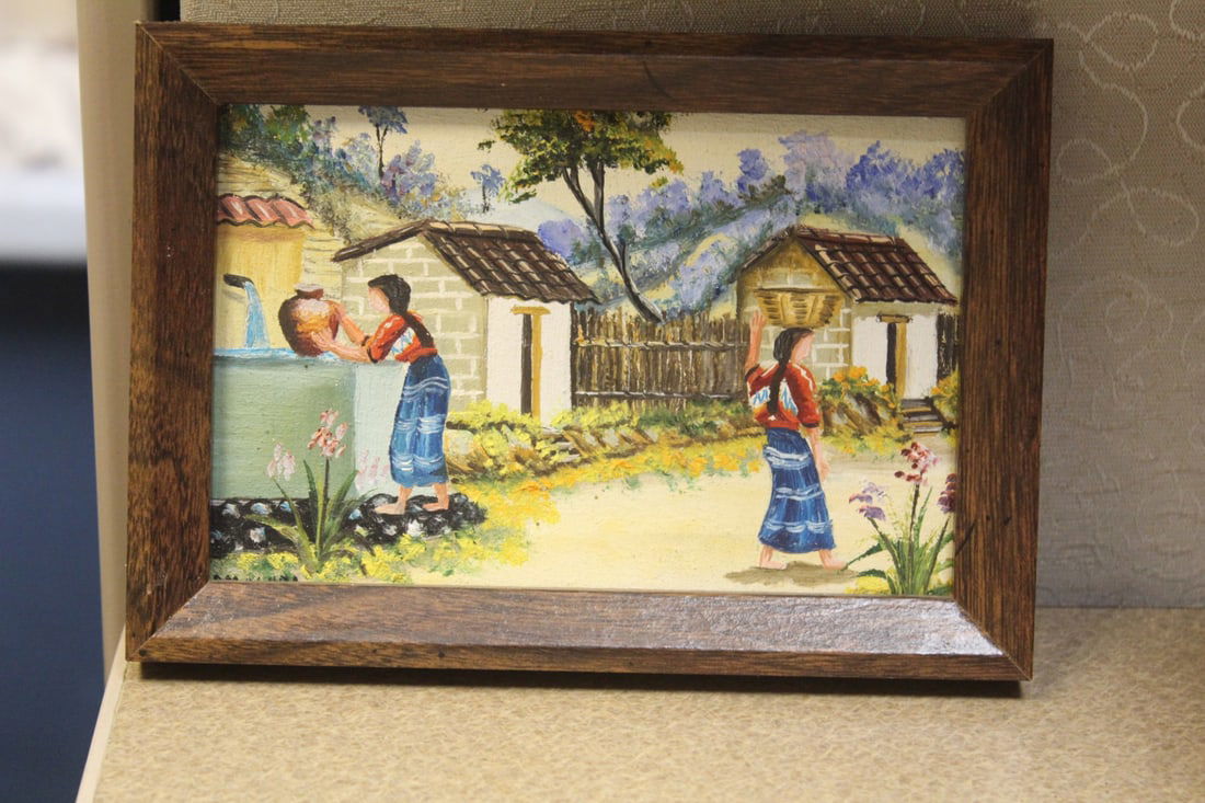 Guatemala Oil Painting: by Chacach - framed - overall= 6 3/4" x 4 3/4"