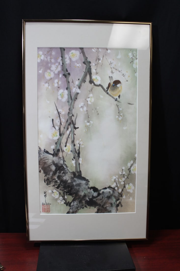 A Chinese Pastel/Watercolour: signed and sealed - 26 1/4" x 15" in overall
