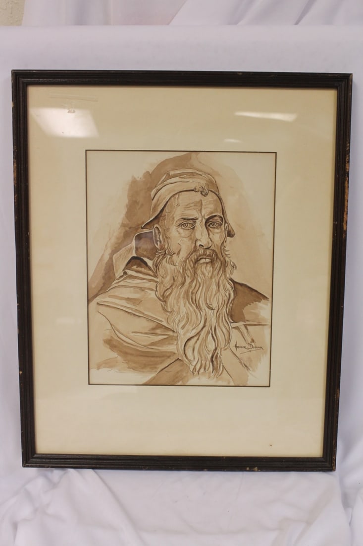 A Watercolour Painting by Homer Diman: overall= 16 1/4" x 13 1/4"- sight= 9 1/2" x 7 1/4" - bio on back