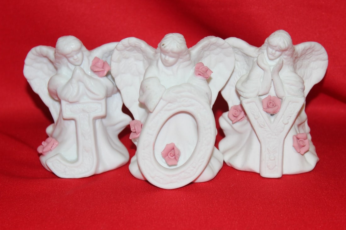 Lot of 3 Ceramic Angel Figurines: "Joy" - 3 3/4" tall