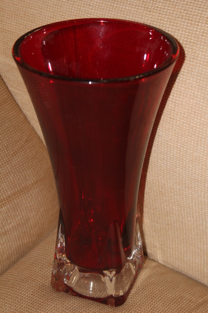 Ruby Red Glass Vase: 9" tall