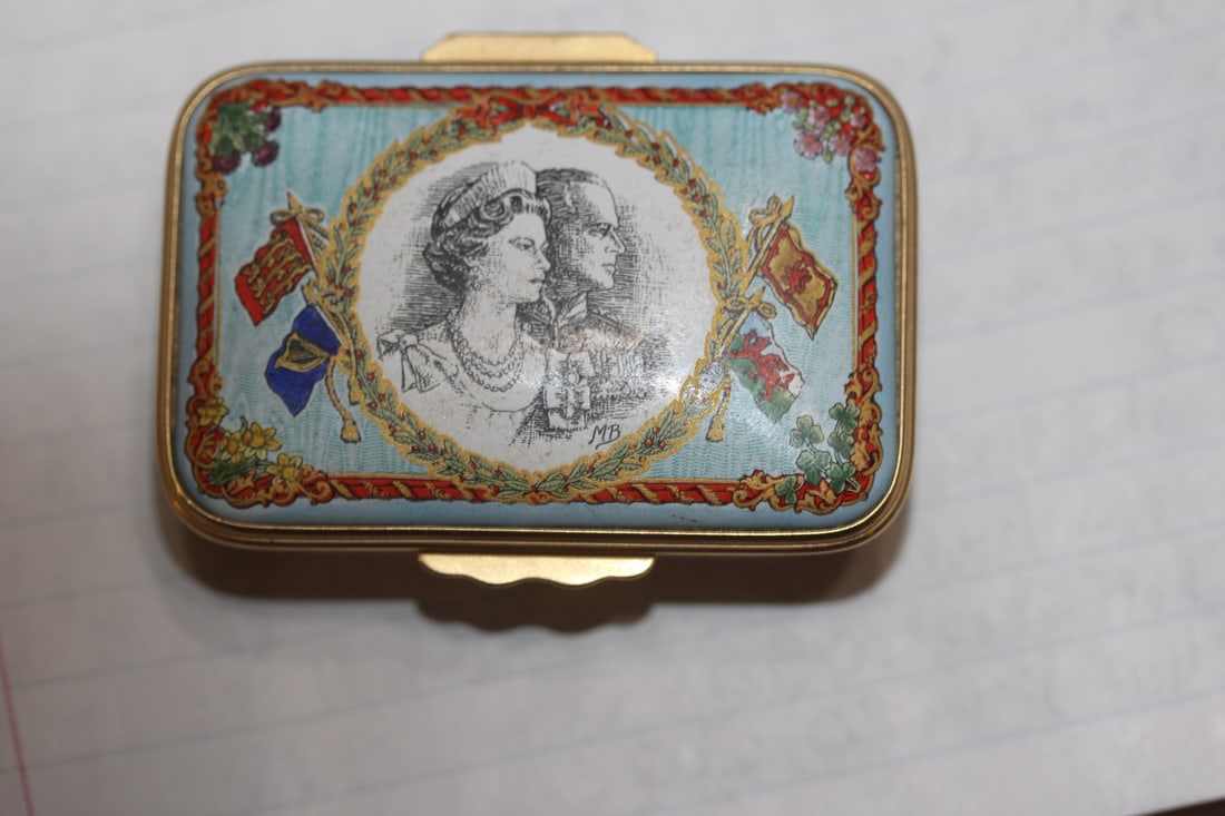 Rare Halycon Days Enamel Trinket Box: Queen Elizabeth and King Philip - limited edition - 2 1/2" across