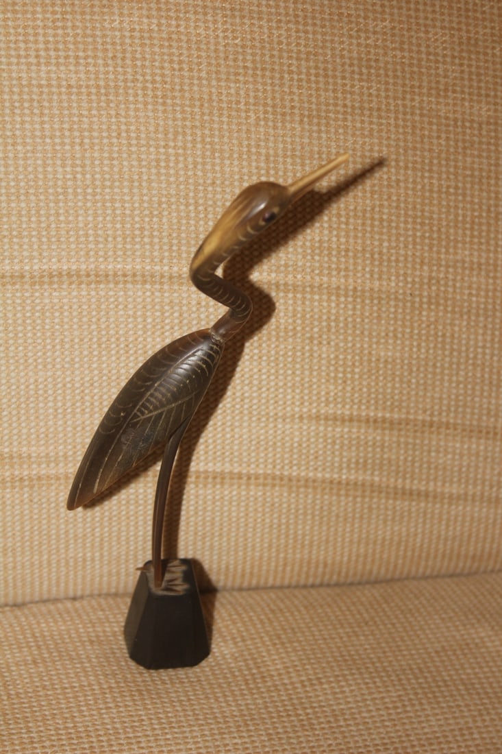 Carved Horn Bird: 8 1/8" tall