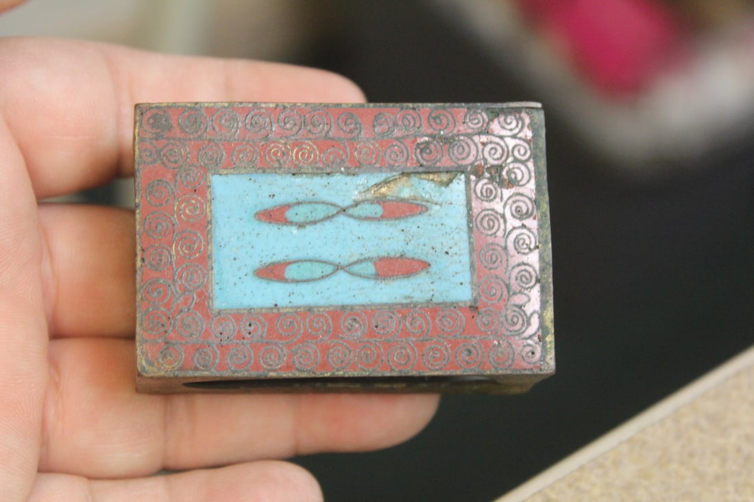 Chinese Cloisonne Matchbox: 2 3/8" across