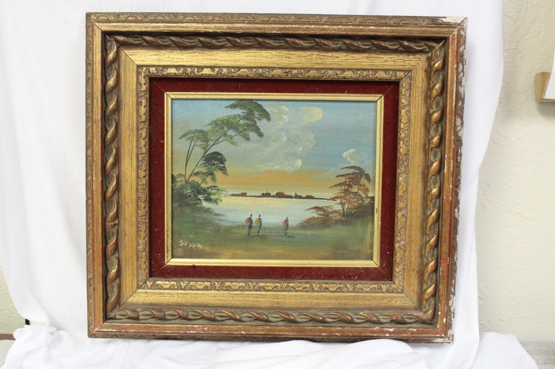 An Oil Paingint by Sessa: most likely Aldo Sessa - overall= 17 1/2" x 15 3/8" - sight= 9 1/4" x 7 3/8"