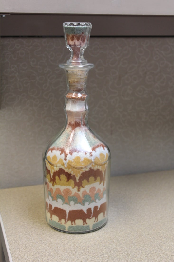 VintageSand Art in a Decanter: 11 1/2" tall