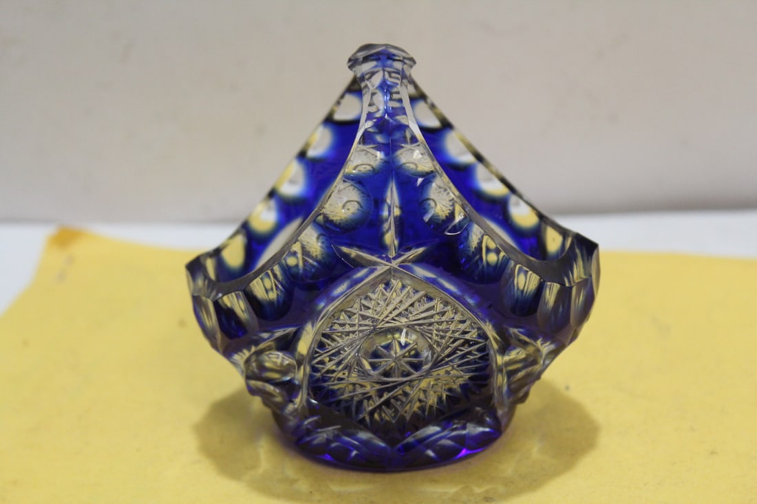 A Cobalt Blue Cut Glass Basket (1 of 8)