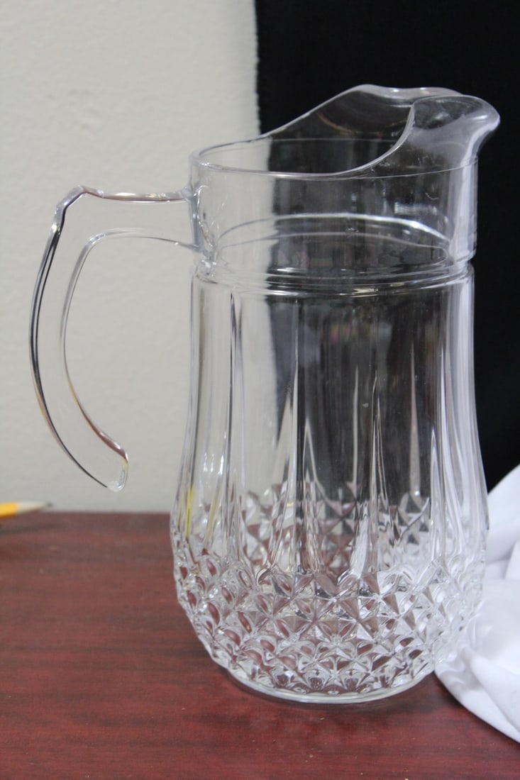 Glass Pitcher: 9 1/4" tall