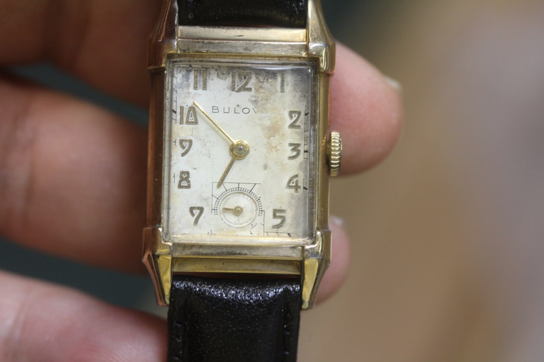 Bulova Deco Watch: running - new leather belt - 10 karat gold filled