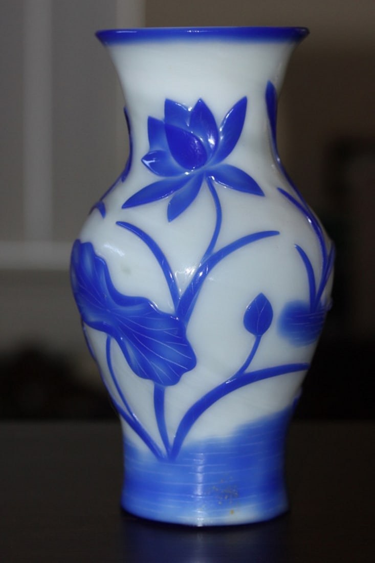 19th / 20th Century Chinese Peking Glass Vase: Marked "CHINA". 8 1/4" tall.