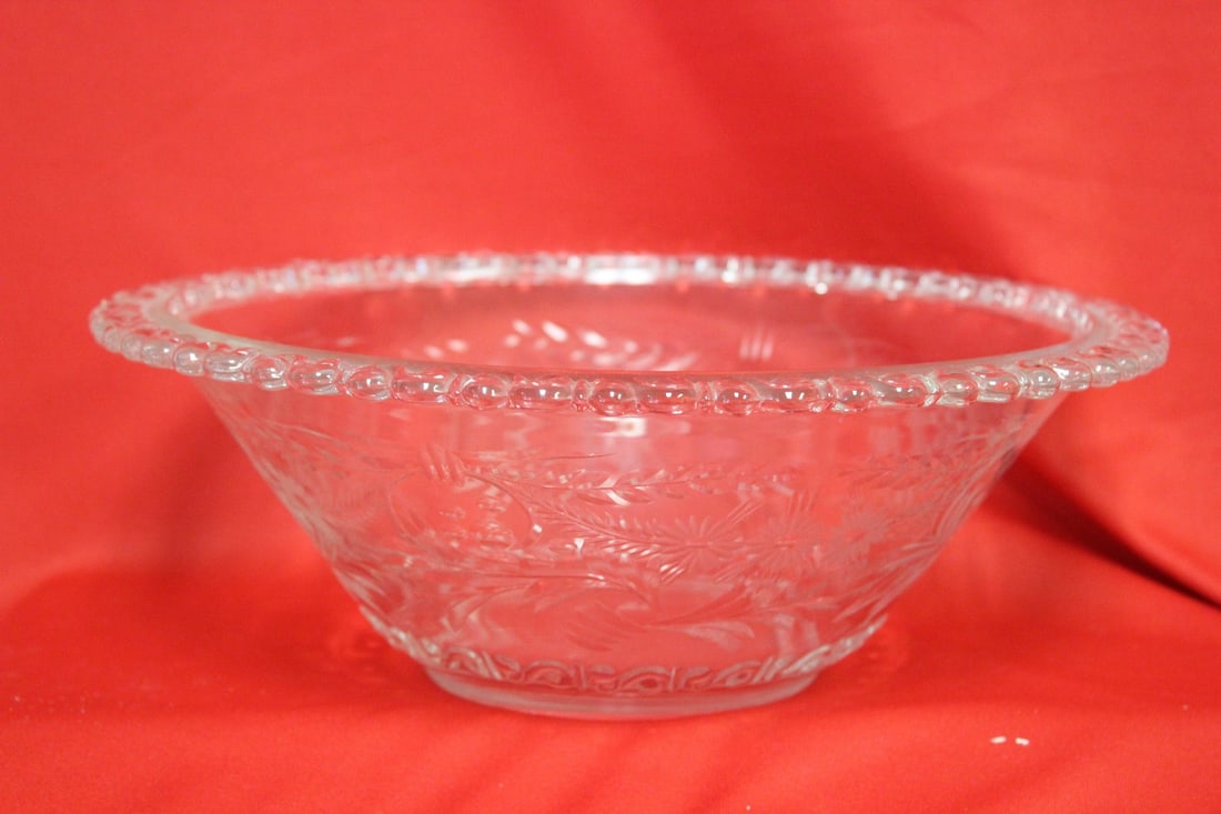 A Large Etched Glass Bowl: 11" in diameter