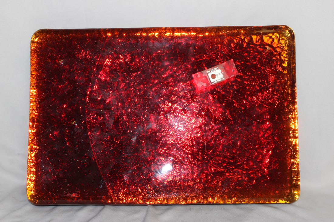 A Handmade Blenko Red or Orange Glass Block: 11 7/8" x 7 7/8"