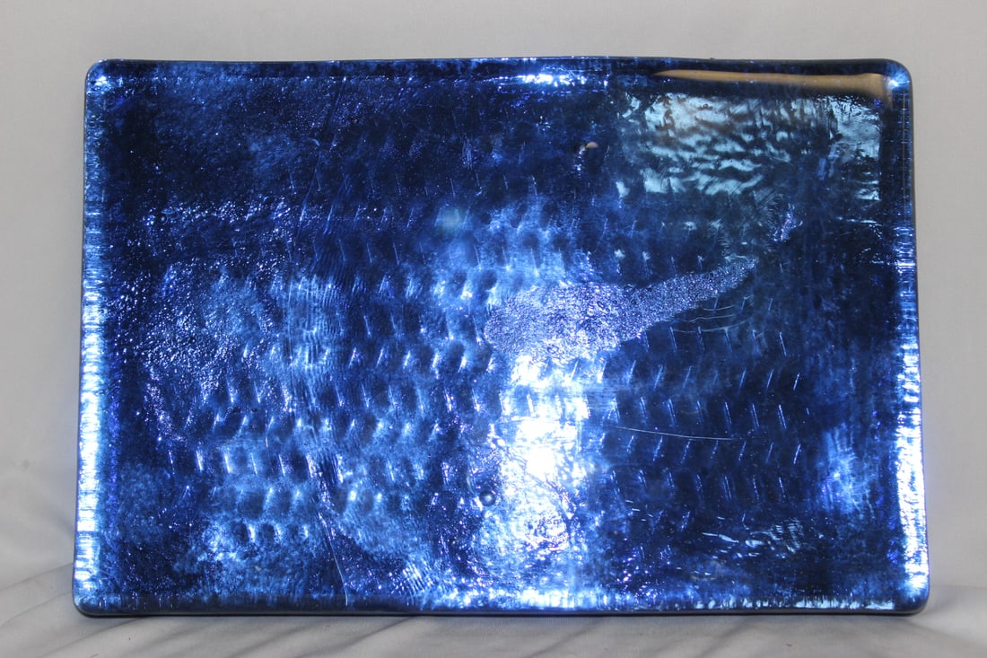 A Handmade Blenko Blue Glass Block: 11 7/8" x 7 7/8"