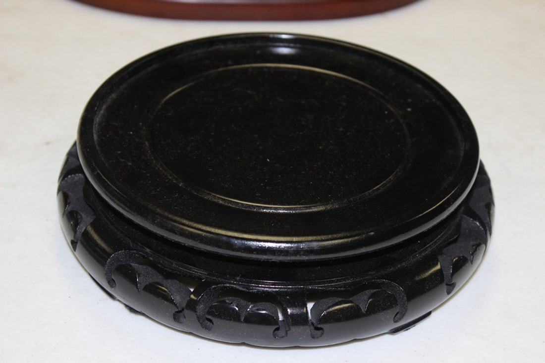 Carved Wood Stand: Inside diameter is 6 1/2".